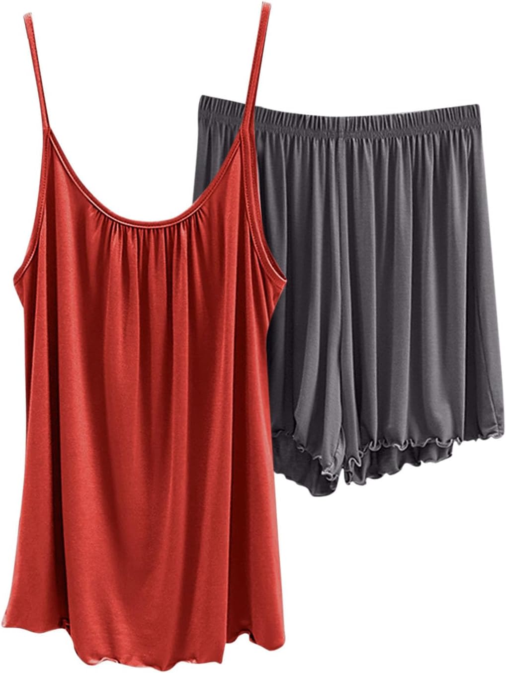 Womens Cami Pajama Sets 2 Piece Cotton PJs Soft Spaghetti Strap Sleeveless Tank Top and Shorts Camisole Lounge Set