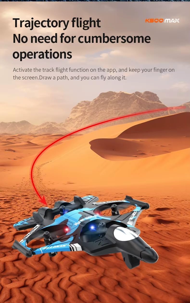 K500 MAX Drone performing trajectory flight over desert landscape