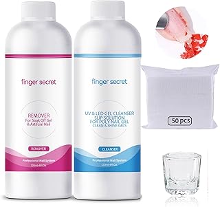 Nail Polish Remover Kit Nail Polish Remover & Slip Solution Polish Remover for Nails Slip Solution for Poly Gel Nails with Glass Cup Nail Cleaning pads