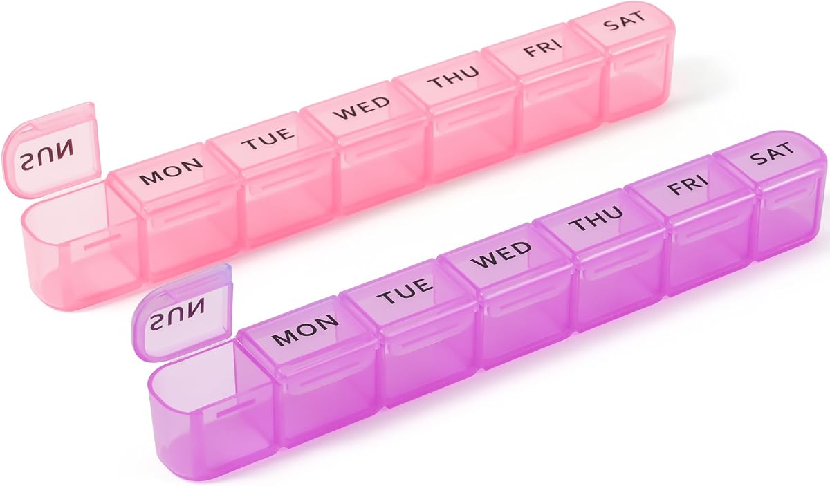 Daviky 2 Pack Pill Organizer, 7 Day AM PM & 14 Day Once Daily Pill Box | Flexible 2-in-1 Use, Large Capacity, Easy Open, AM/PM Compartments, Portable, Weekly & Daily Medication Management