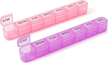Daviky Pill Box 7 Days, Large Pill Box, 7 Compartments, 2 Pieces, Handy Medicine Box for Medications/Vitamins/Fish Oil/Dietary Supplements - Purple & Pink