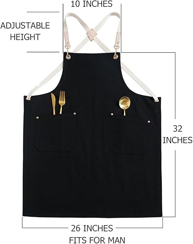 Miniatura 3 de Jeanerlor Delantal de lona de algodón de doble cara con correas cruzadas de bolsillo