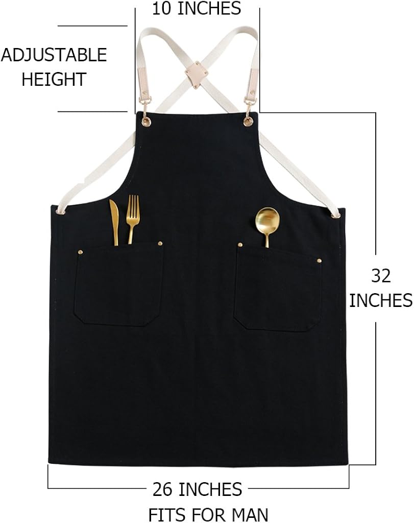 Jeanerlor Double sided Cotton Canvas Apron with Pocket Cross-Back Straps