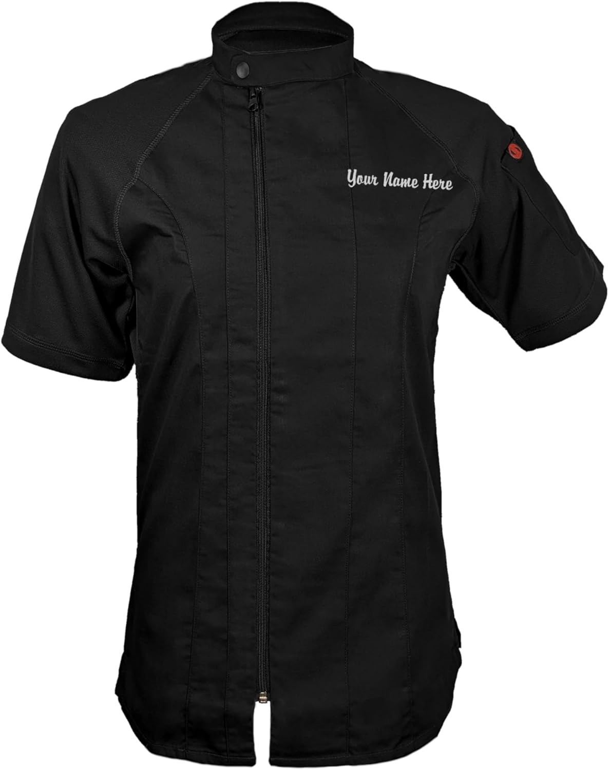 ChefsCloset Personalized Women's Modern Short Sleeve Chef Coat – Embroidered Jacket with Offset Zipper and Mesh Panels