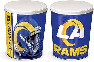 Colby Ridge 3 Way Football Popcorn Tin - White, Caramel, and Cheese Gourmet Craft Popped Gluten Free (3 Gallon - Rams)