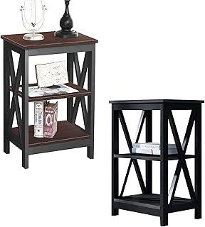 sogesfurniture BHEU-DX-240A-BW - Comodino con 2 Ripiani, in Legno massello di Noce