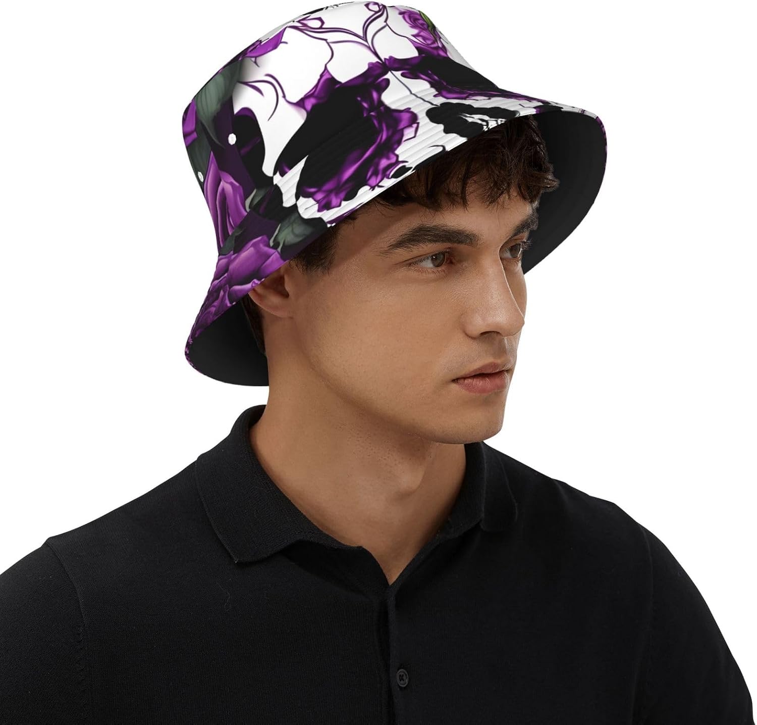 Purple Rose Skeleton Print Sun Hat Outdoor Fisherman Cap Summer Bucket Hat Beach for Men Women
