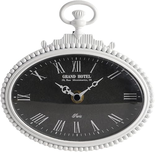 NIKKY HOME Reloj de pared pequeño negro vintage de 6.5 pulgadas, funciona con pilas, silencioso, retro, de metal, analógico, ovalado, para baño,
