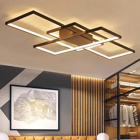 LHSUNTA Plafondlamp LED Woonkamer Lampen Dimbare Plafondlamp Hanglamp Modern Vierkant Chique Plafondverlichting Metaal Acryl met Afstandsbediening Binnen Slaapkamer Eetkamer Eettafel Kantoor,140cm