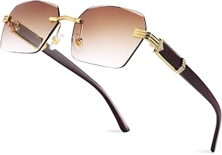 Rimless Rectangle Sunglasses for Men Women Hexagon Shade Eyewear Frameless y2k Glasses