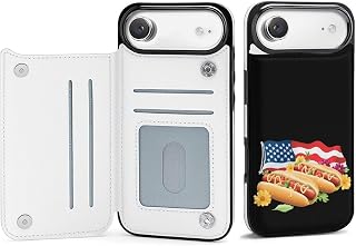 Hot Dogs U.S. Flag Phone Case Compatible with iPhone 17/17 Air/17 Pro/17 Pro Max Flip Protective Cover with Card Holder
