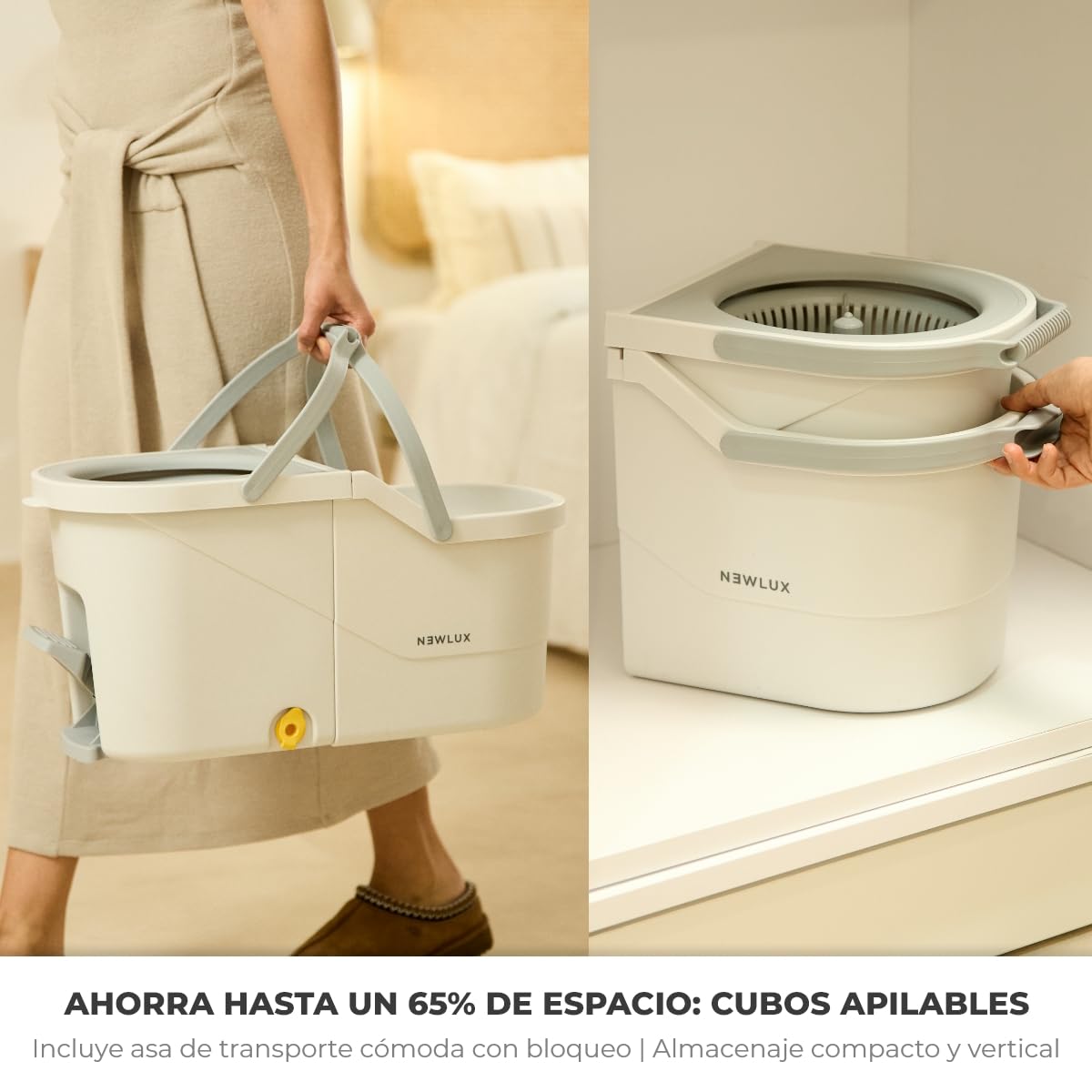 NEWLUX - Fregona autoescurrible Turbo Dual V160 con Mango telescópico 73,5-133,5cm. Juego de Cubo fregona con Pedal, Doble depósito Agua Limpia y Sucia, Cabezal 360º, Incluye 3 mopas Microfibra