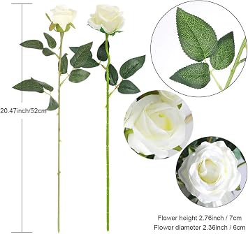 Hawesome 12PCS Artificial Roses Fake Flowers Single Long Stem Blooms with Rose Buds Wedding Decoration Bridal Bouquet Decorative Flower Arrangement Home Decoration Party Centerpieces in Cream White
