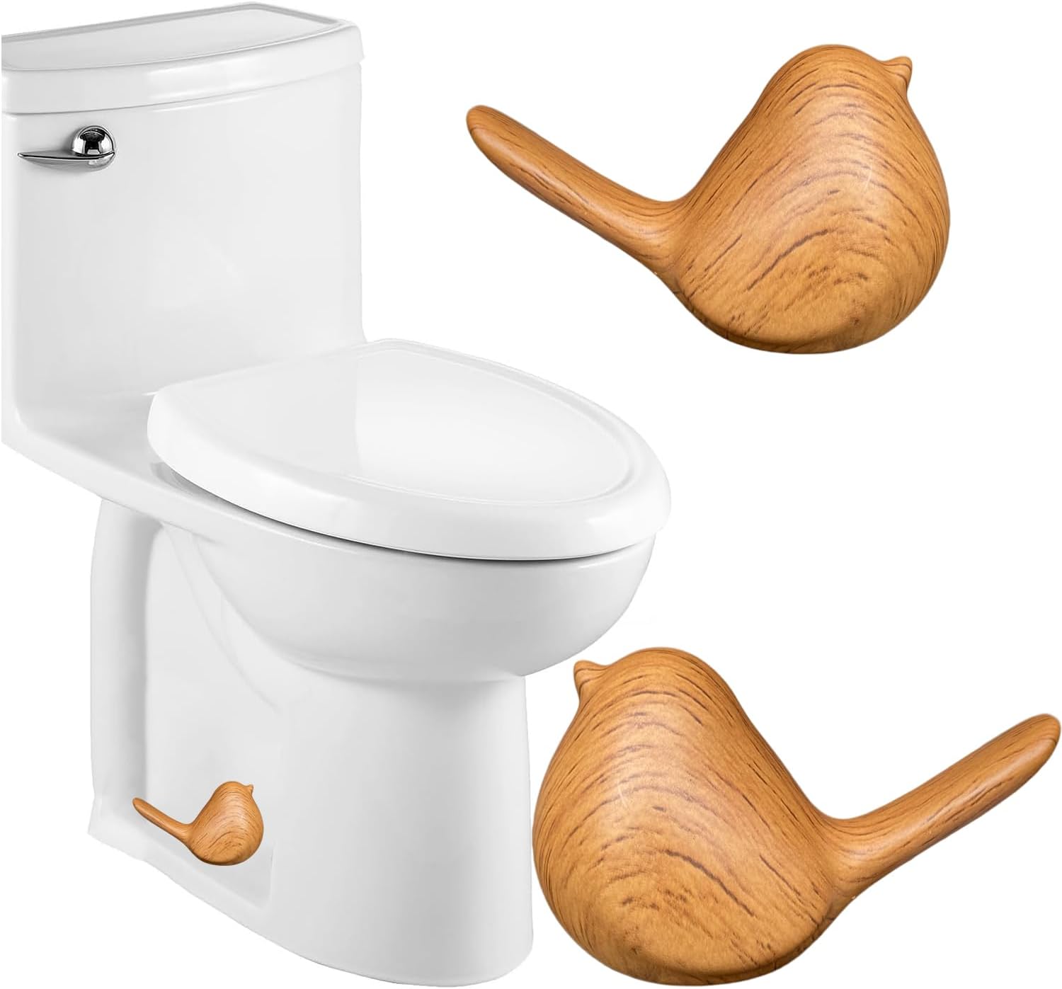Wood Grain Bird Toilet Bolt Covers Decorative, Set of 2 Ceramic Toilet Bolt Caps Decorative, Toilet Caps for Bottom of Toilet,Toilet Screw Cover Caps for Bathroom Decor Acessories, Easy Installation