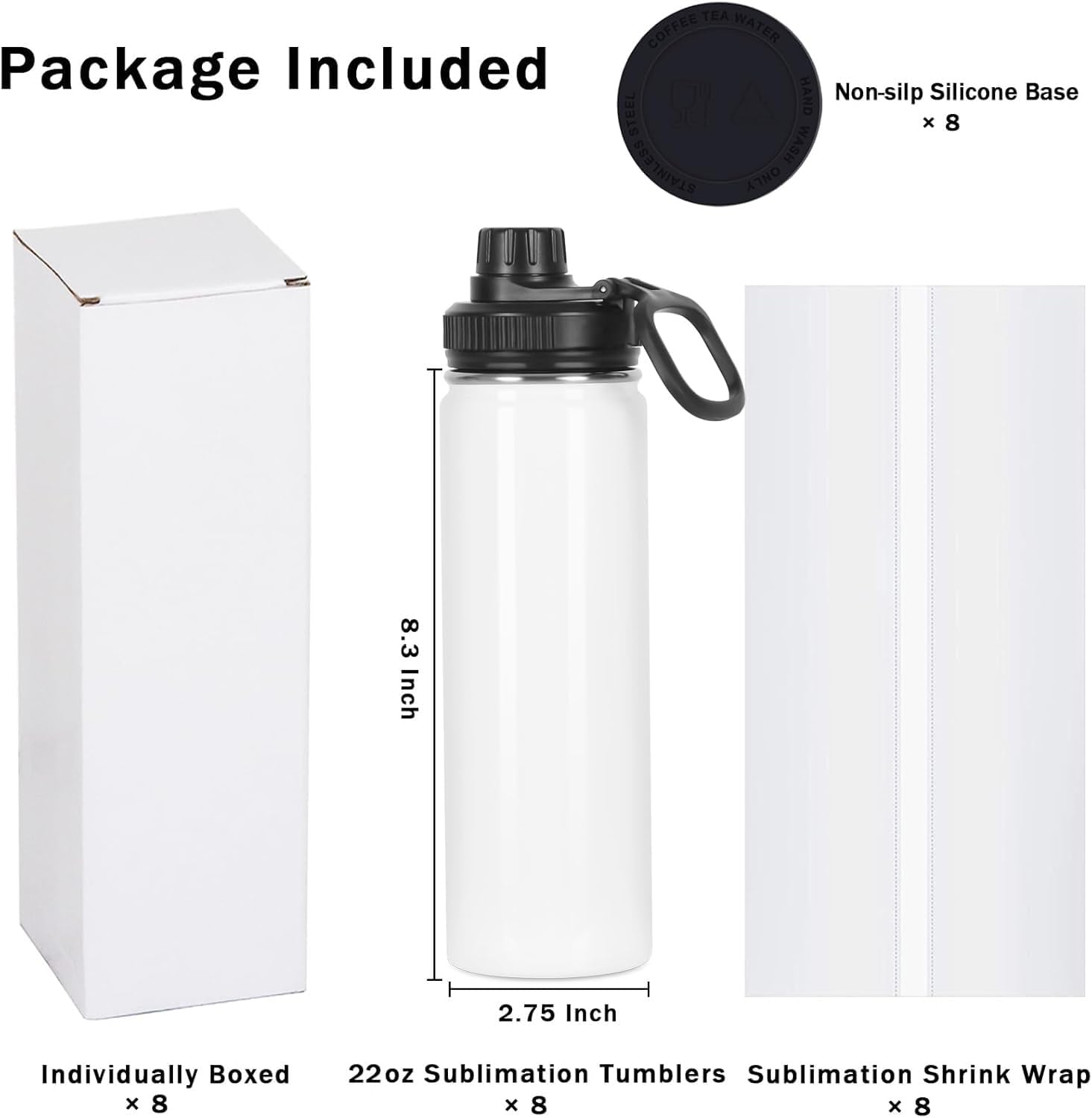 Sublimation Sports Water Bottle Blanks Bulk, 22 oz Sublimation Tumblers, Stainless Steel Double Wall Insulated Sublimation Cups with Portable Handle, Individually Boxed (8 Pack) - Image 6