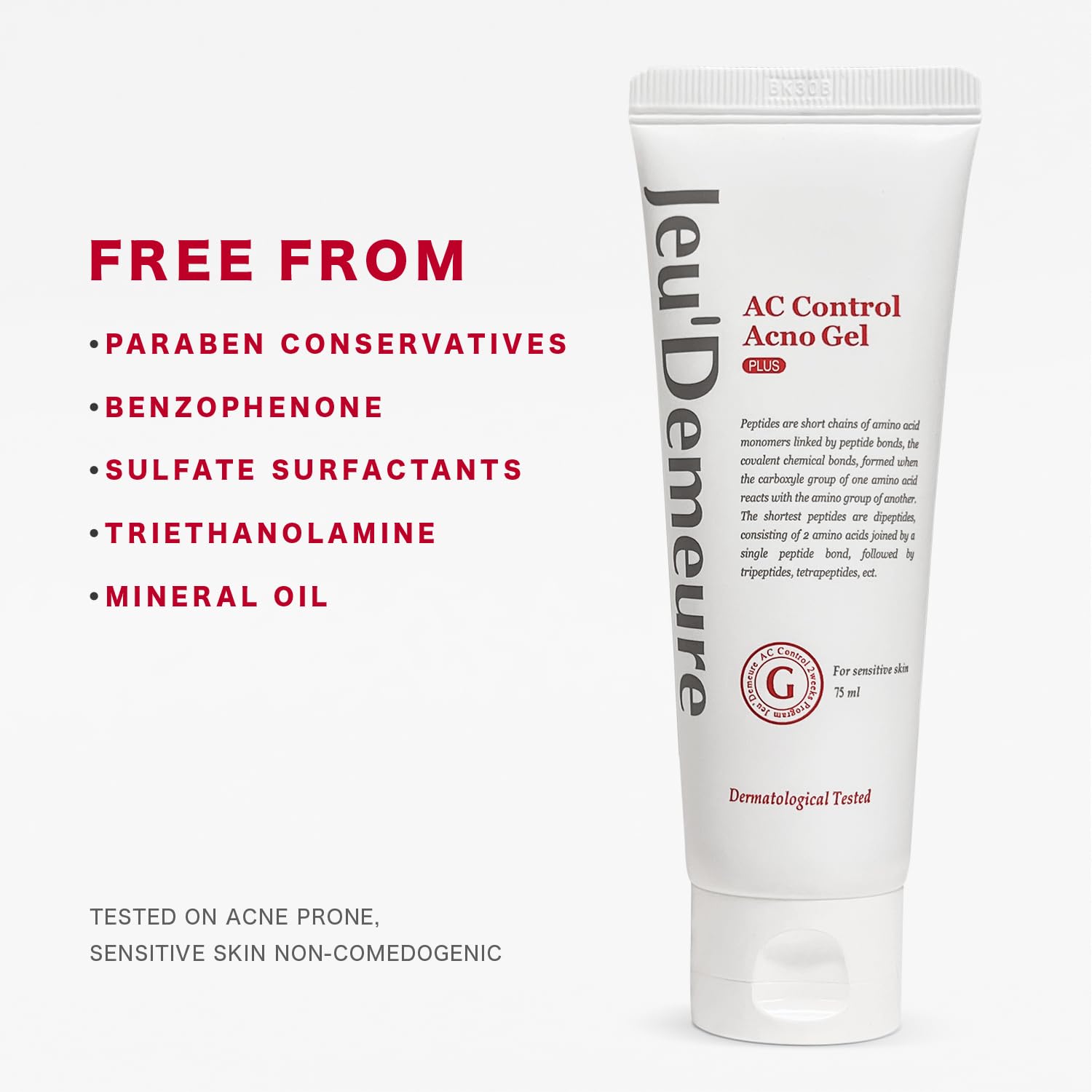 JEU'DEMEURE AC Control Gel Acne Treatment for Sensitive Skin, Pimple Breakout, Peptide, Calming, Blemish Acne, Korean skin care 2.53 fl oz