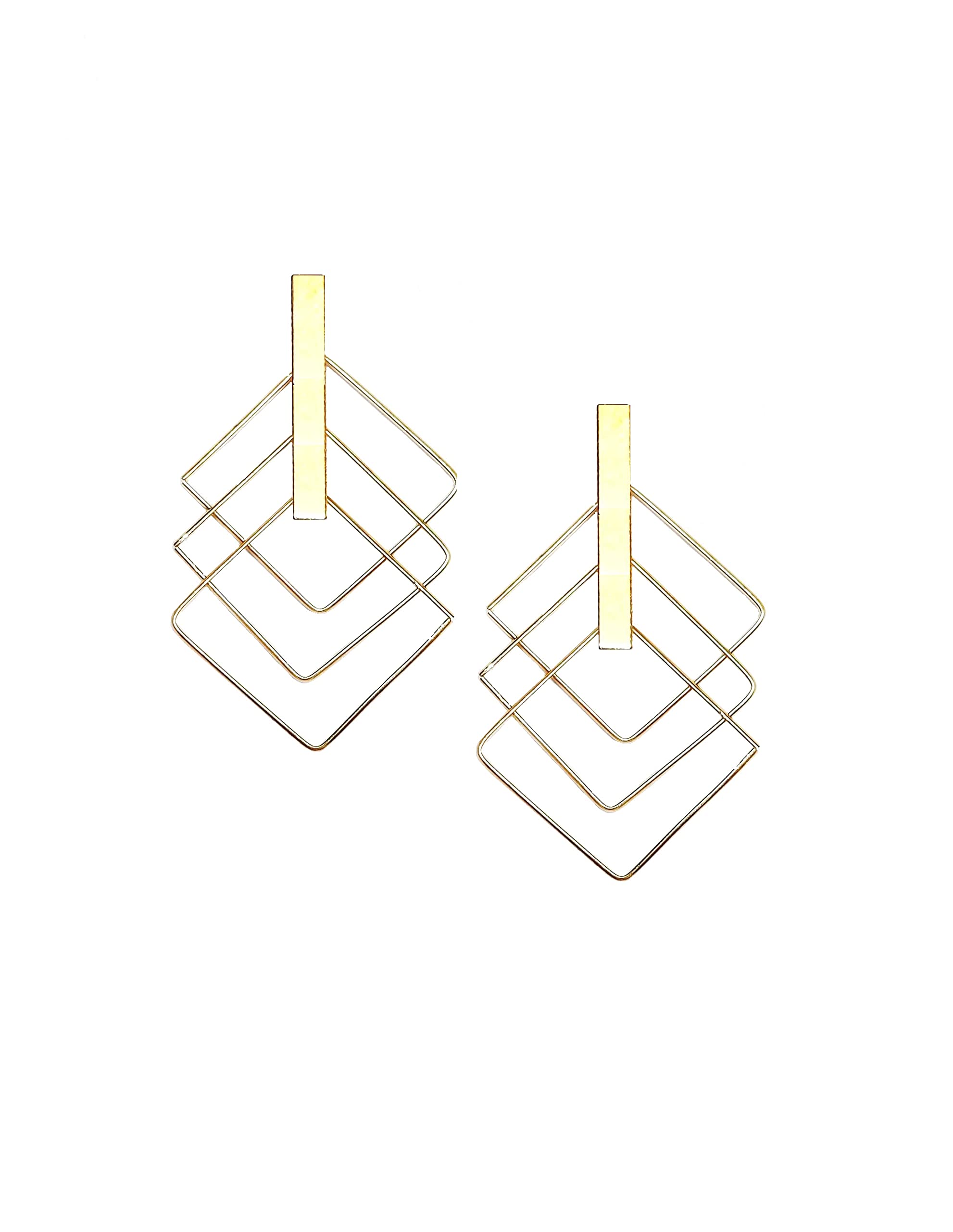 AANSSS Square Layered Korean Style Golden Dangle Earrings With Jute Bag For Girls & Women For Party, Outing, All Occations, Zinc, No Gemstone