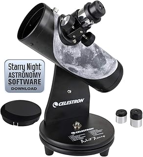 Celestron – 76mm Signature Series FirstScope – Compact and Portable Tabletop Dobsonian Telescope – Ideal Telescope for Beginners – Features Custom Moon Map Wrap – BONUS Astronomy Software Package