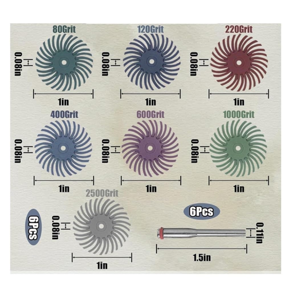 Details Abrasive Brushes with 1/8inch Shanks, Gap Polishing Pads Radial Bristle Discs Kit Mixed Grit 1set