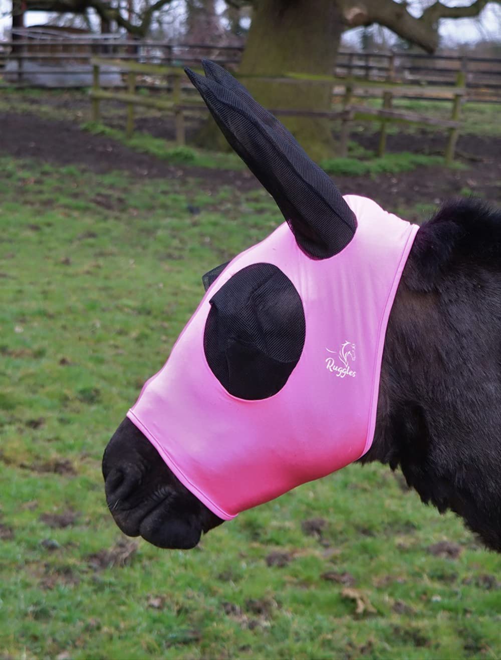 Ruggles Donkey Pull On Fly Mask With Ears (Bright Pink, Extra Large) - Image 2