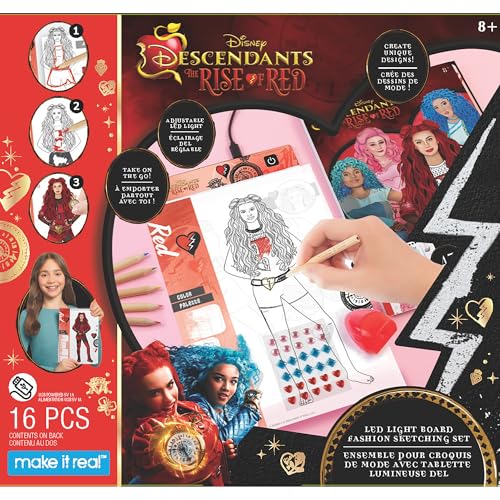 Make It Real: Descendants 4 Rise of Red - LED Light Board Fashion Sketching Set - Create Fashion Designs, Adjustable Light, Disney, Girls-Kids Age 8+ by Make It Real - Image 4