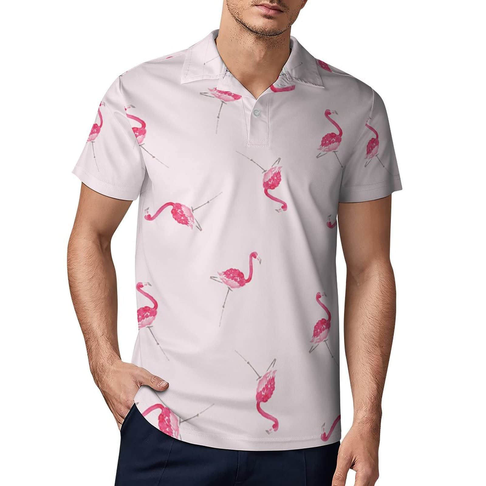 Amazon.co.jp: ポロシャツ 半袖 メンズ POLOシャツ ピンク フラミンゴ 