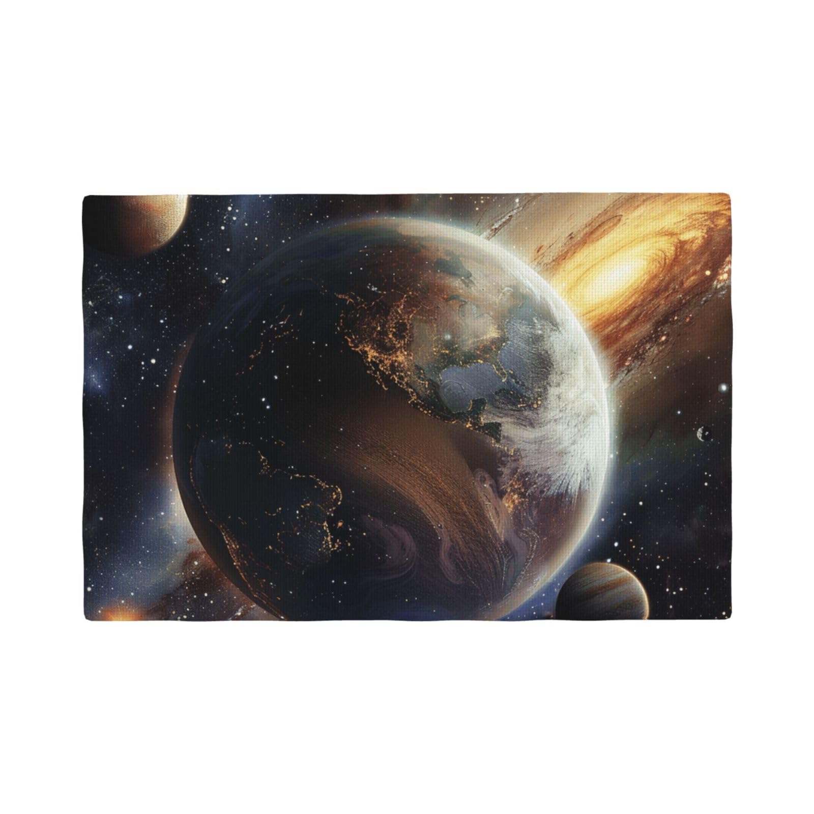 Universe Planet Print Placemats Set, Heat Resistant Washable Placemat 12x18in Table Mats for Party Kitchen Dining Table Decoration Indoor Outdoor, Four Pieces