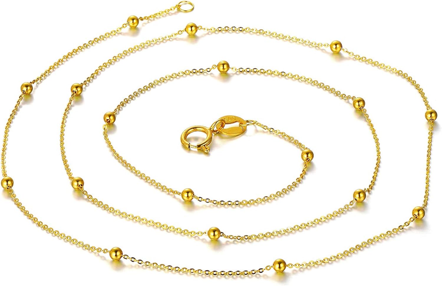 SISGEM 18 ct Gold Bead Necklace, Solid Yellow Gold Beaded Chain Necklace, Rosary Bead Ball Necklace