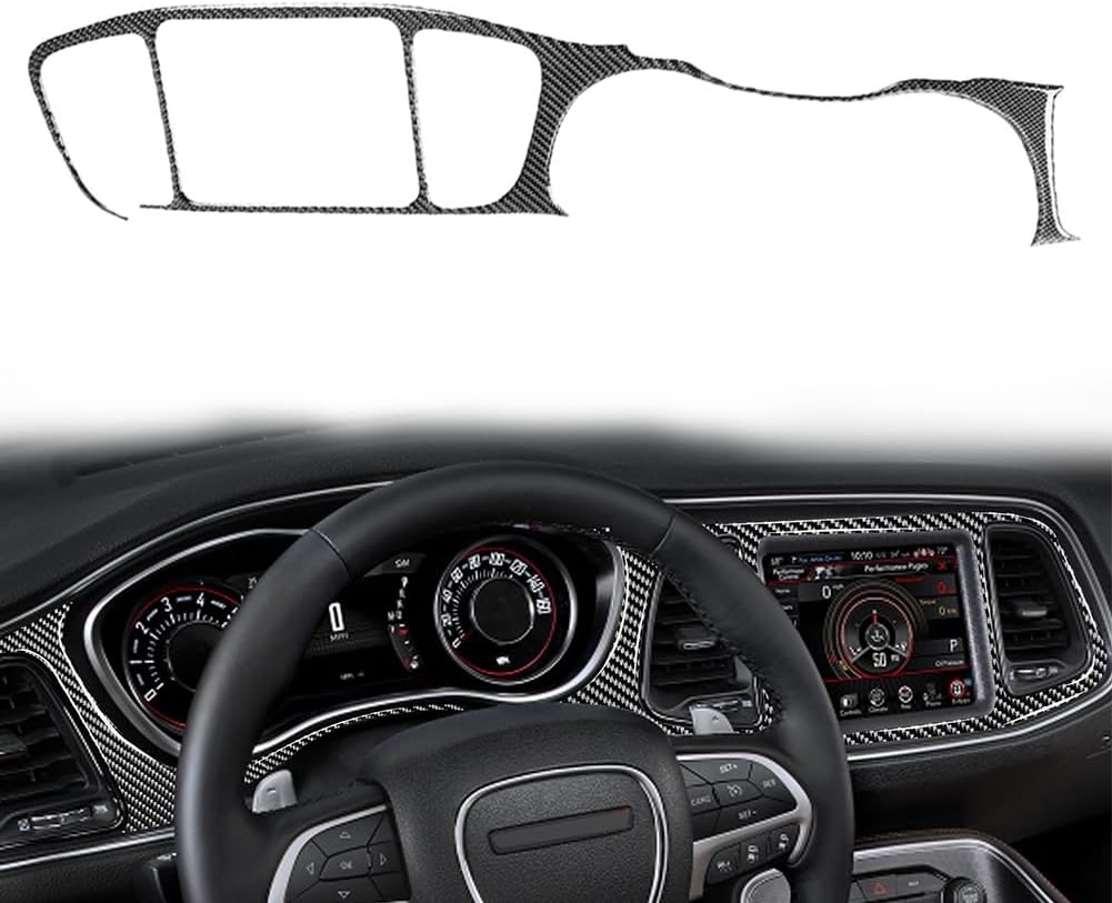 Cnfang4 Left Hand Dashboard Instrument Protecter Center Consoles Interior Accessories Black Carbon Fiber + Epoxy Coating (Soft) for Dodge Challenger 15-24 1Pc