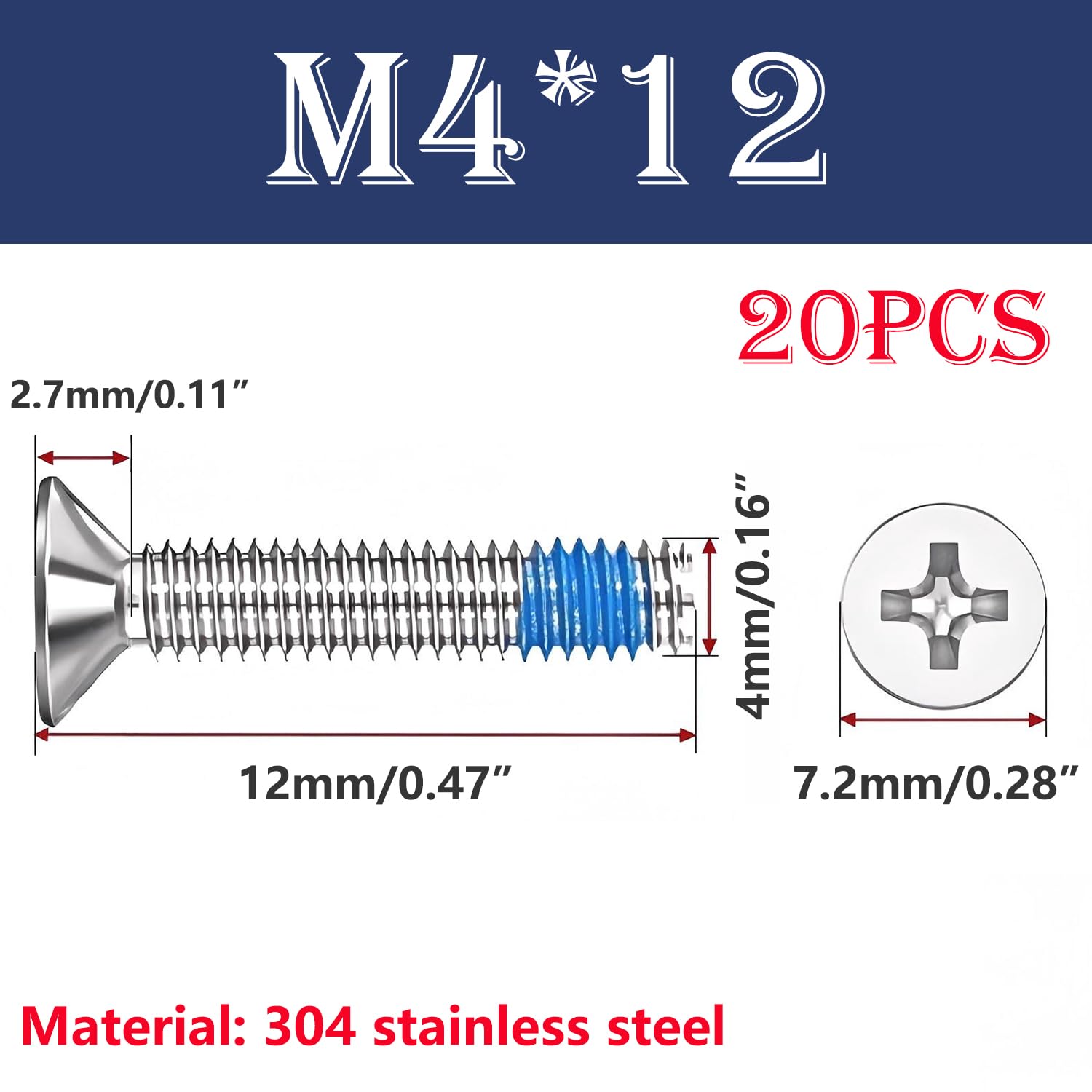 Qrity 304 Stainless Steel Countersunk Cross Head Screws, M4x12mm Small Dispensing Screw, Anti-Loose Anti-Fall - Image 2