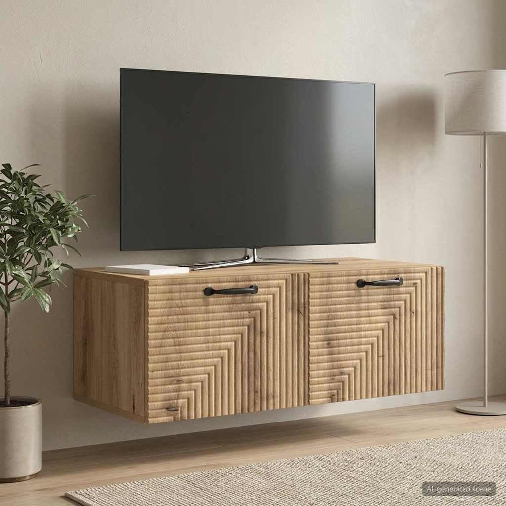 Mobile Porta TV da Muro in Legno Rovere Artigianale 78,5 x 41 x 30 cm con 2 Ante e Ampio Spazio di Archiviazione per Soggiorno Moderno, Supporto Parete e Consolle TV