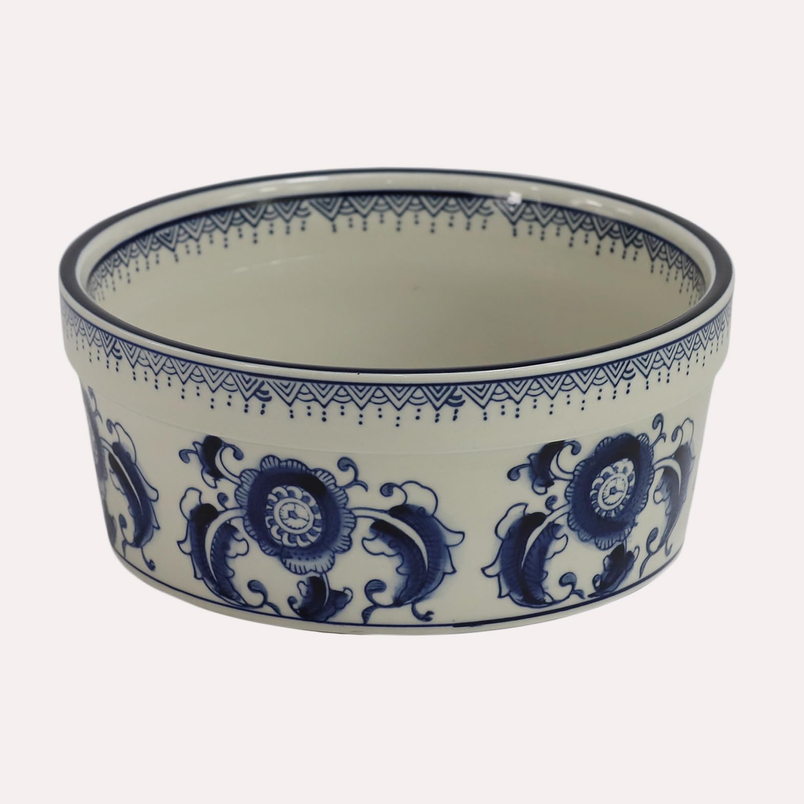 Futternapf für Hunde, handbemalt, Porzellan, groß, 1,3 l, rutschfest, schwere Keramik, für Nass- oder Trockenfutter und Wassernäpfe, schönes Geschenk, 19 cm, Blau / Weiß