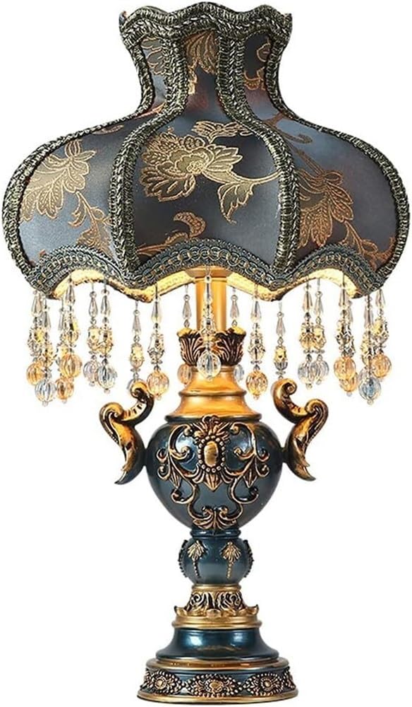 Lampada da tavolo moderna di metà secolo – Lampada da comodino in resina dipinta antica con paralume in tessuto di pizzo per soggiorno, camera da letto, studio o comodino