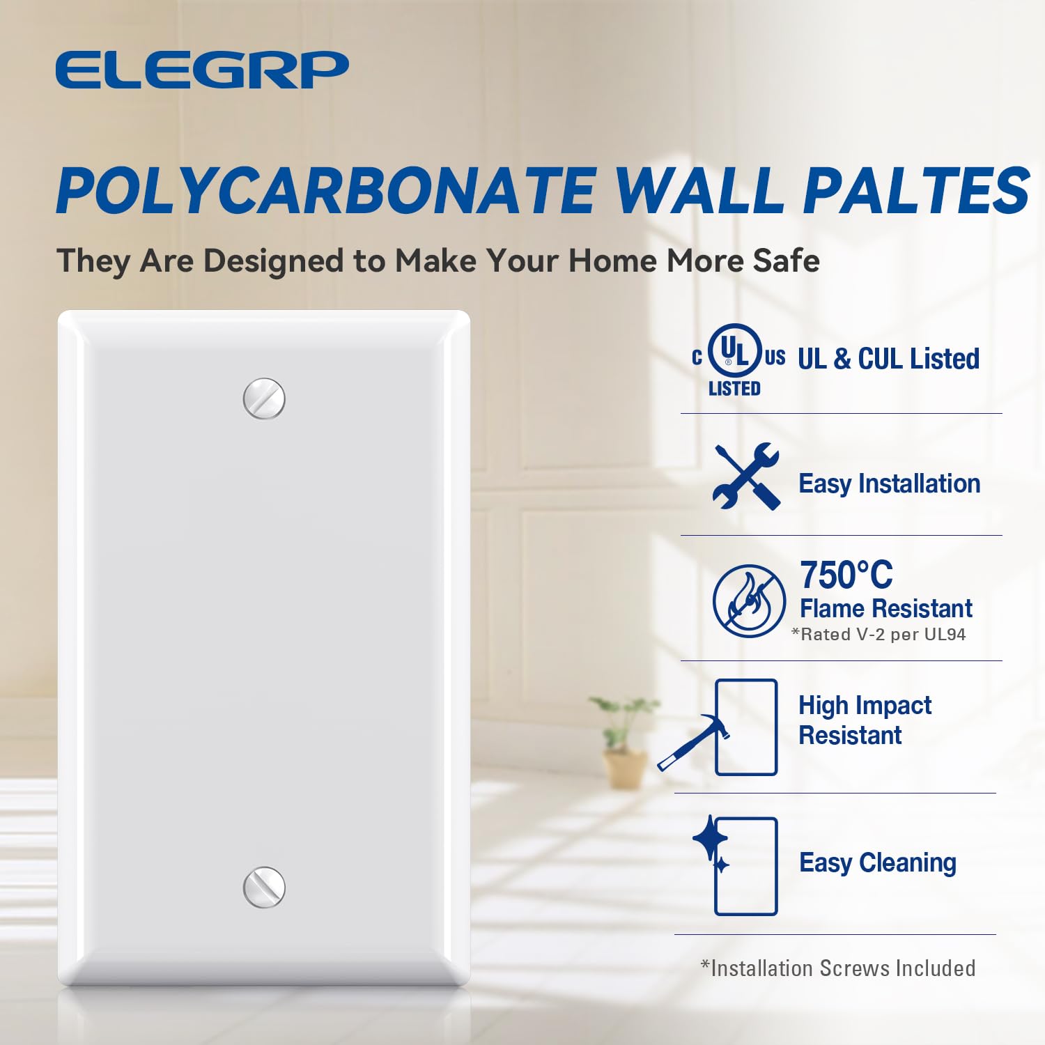 ELEGRP Blank Wall Plates - Unbreakable & Easy Install -2
