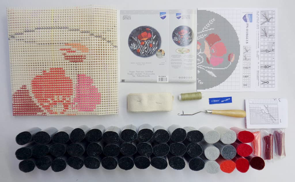 Vervaco Kit Tapis Point Noué Á Faire COQUELICOTS Broderie Debutant DIY Latch Hook Kit Complet Decoration Maison Manuelle Loisir Créatif ca. 55 x 55 cm Embroidery