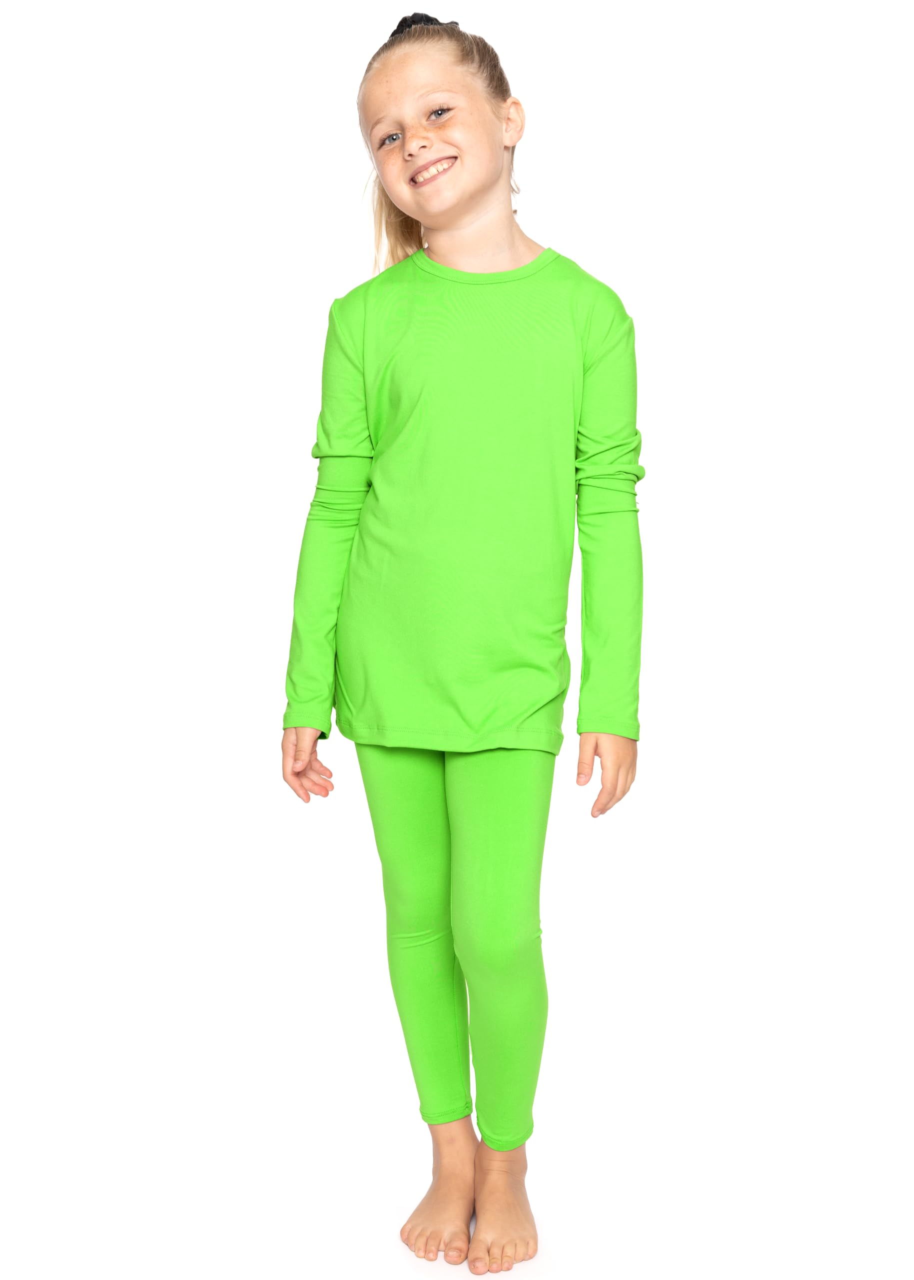 STRETCH IS COMFORT Girls 2 Piece Hoodie Short Sleeve Long Sleeve Crew Neck Top and Leggings Set Kids Thermals Underwear Set