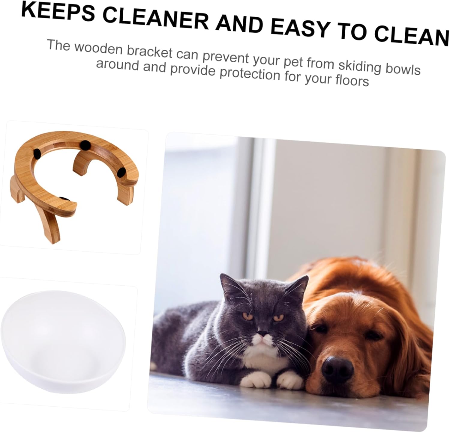 1set Wooden Pet Bowls -Spill Design for Cats and Dogs Tilted Food and Water Bowls Easy to and Feeding Rainbow Stand
