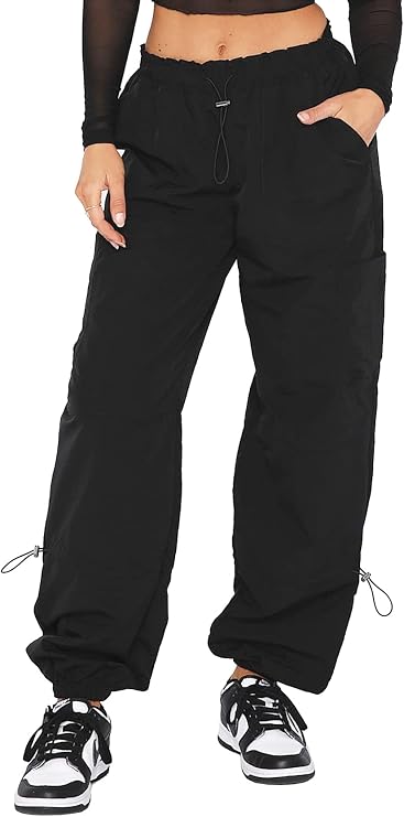 DISCIPBUSH Cargo Pants Women Baggy, Parachute Pants for Women Trendy, Y2K Pants, Streetwear Women with Four Pockets