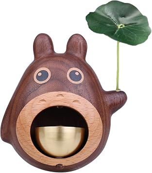 Magnetic Attached Wood Doorbell,Wooden Style Brass Magnetic and Double-Sided Tape doorbell shopkeepers Bell for Door Opening Black Walnut Cartoon Doorbell for Housewarming Gift