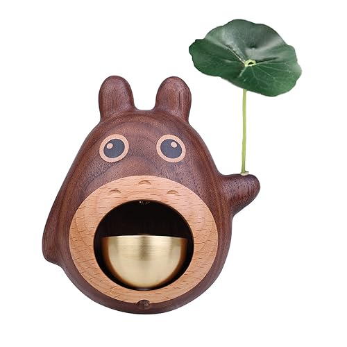 Magnetic Attached Wood Doorbell,Wooden Style Brass Magnetic and Double-Sided Tape doorbell shopkeepers Bell for Door Opening Black Walnut Cartoon Doorbell for Housewarming Gift - Totoro-shaped doorbell