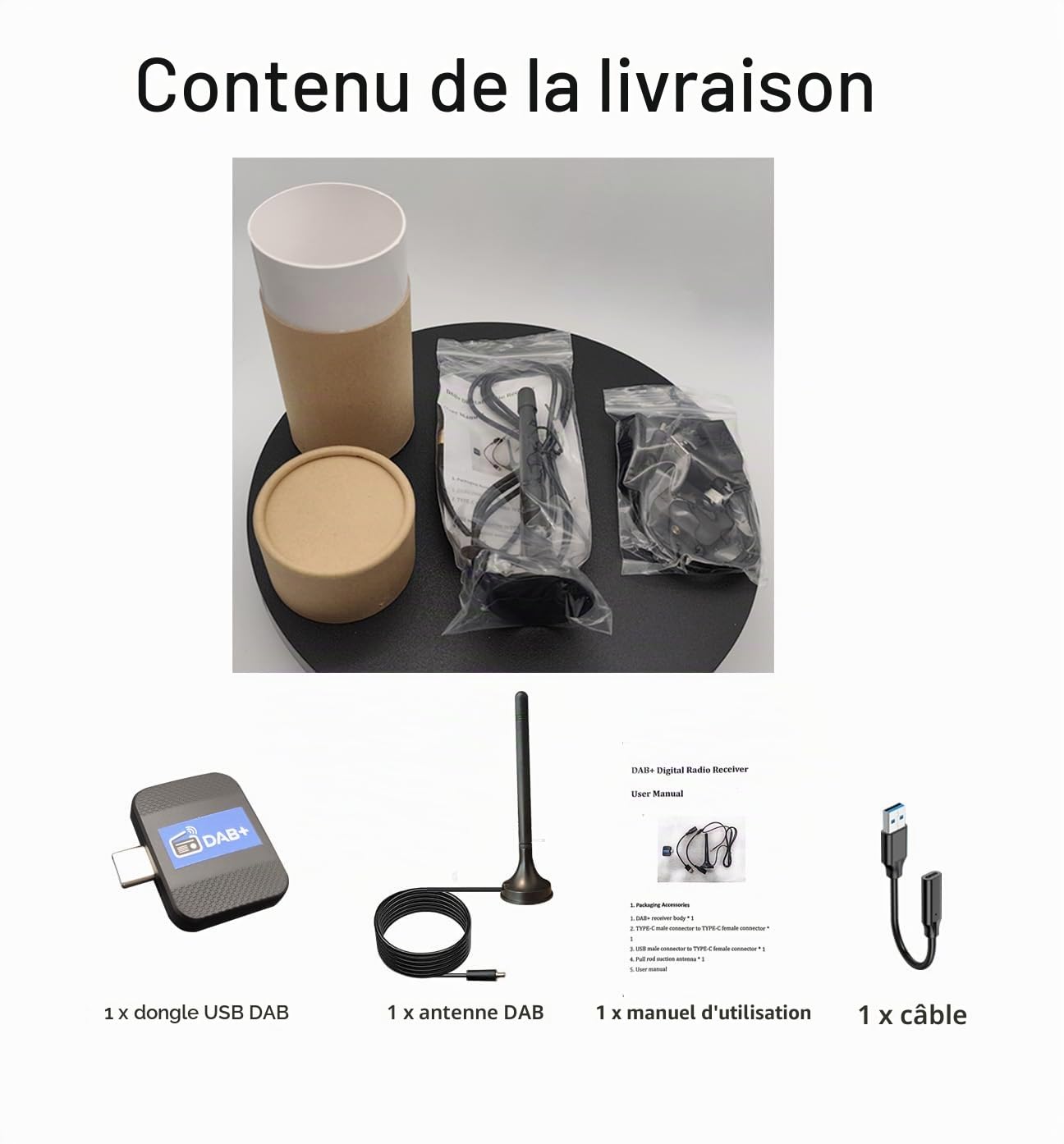Dab+/Dab Radio Numérique USB Tuner Adaptateur pour Android Téléphone & Tablet Pad - Récepteur Numérique Broadcast Bâton avec Antenne pour Portable Et Maison Tuner