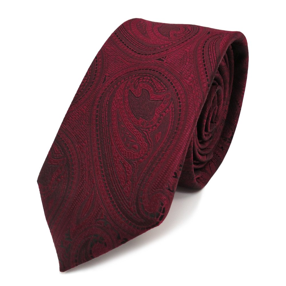 TigerTie narrow Designer necktie red wine red black paisley template