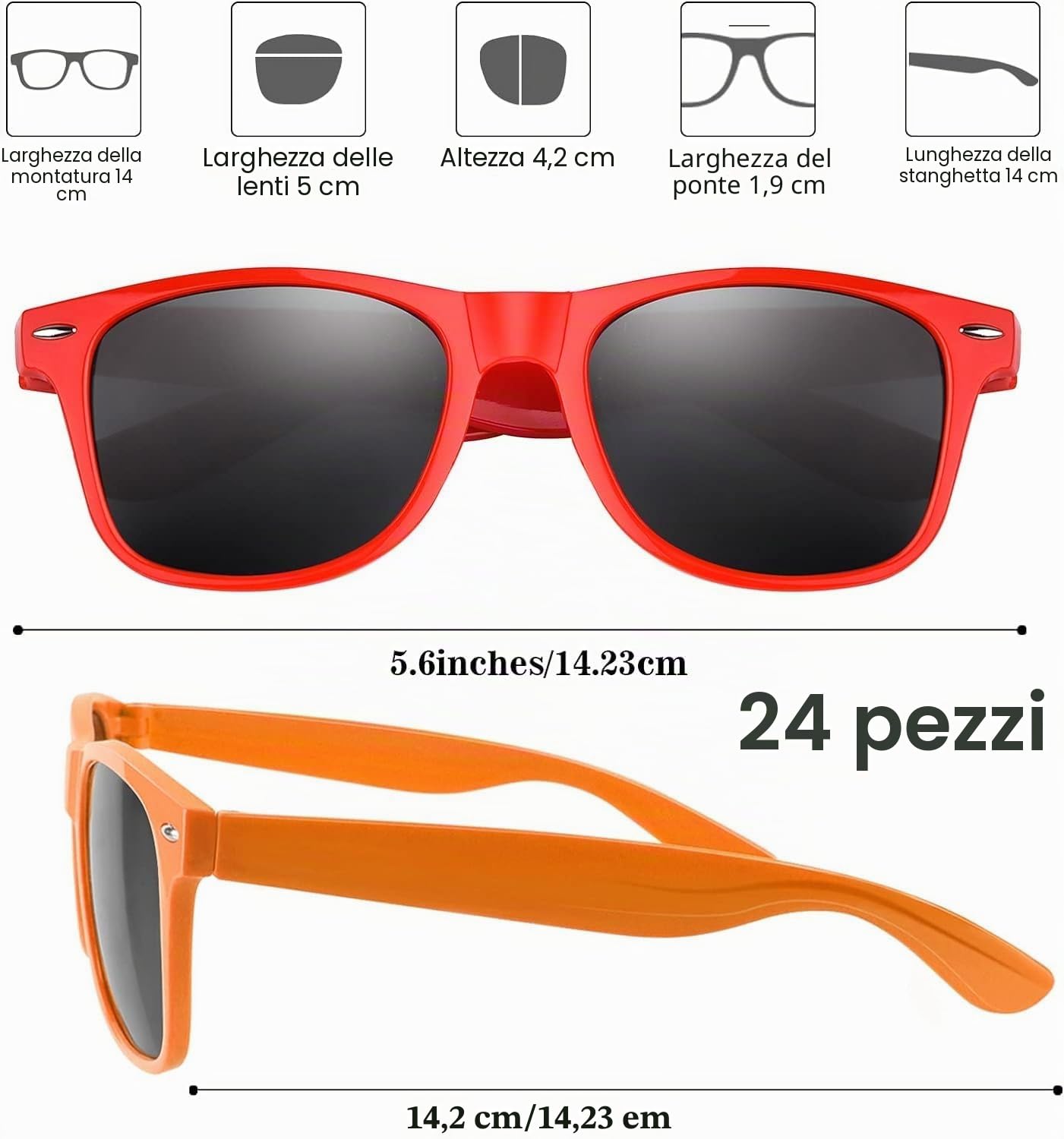 KAHEIGN 24 Pezzi Occhiali da Sole per Bambini Neon, 12 Colori Sfusi Occhiali da Spiaggia con Protezione UV400 per Estate Piscina Festa (13CM x 4CM)