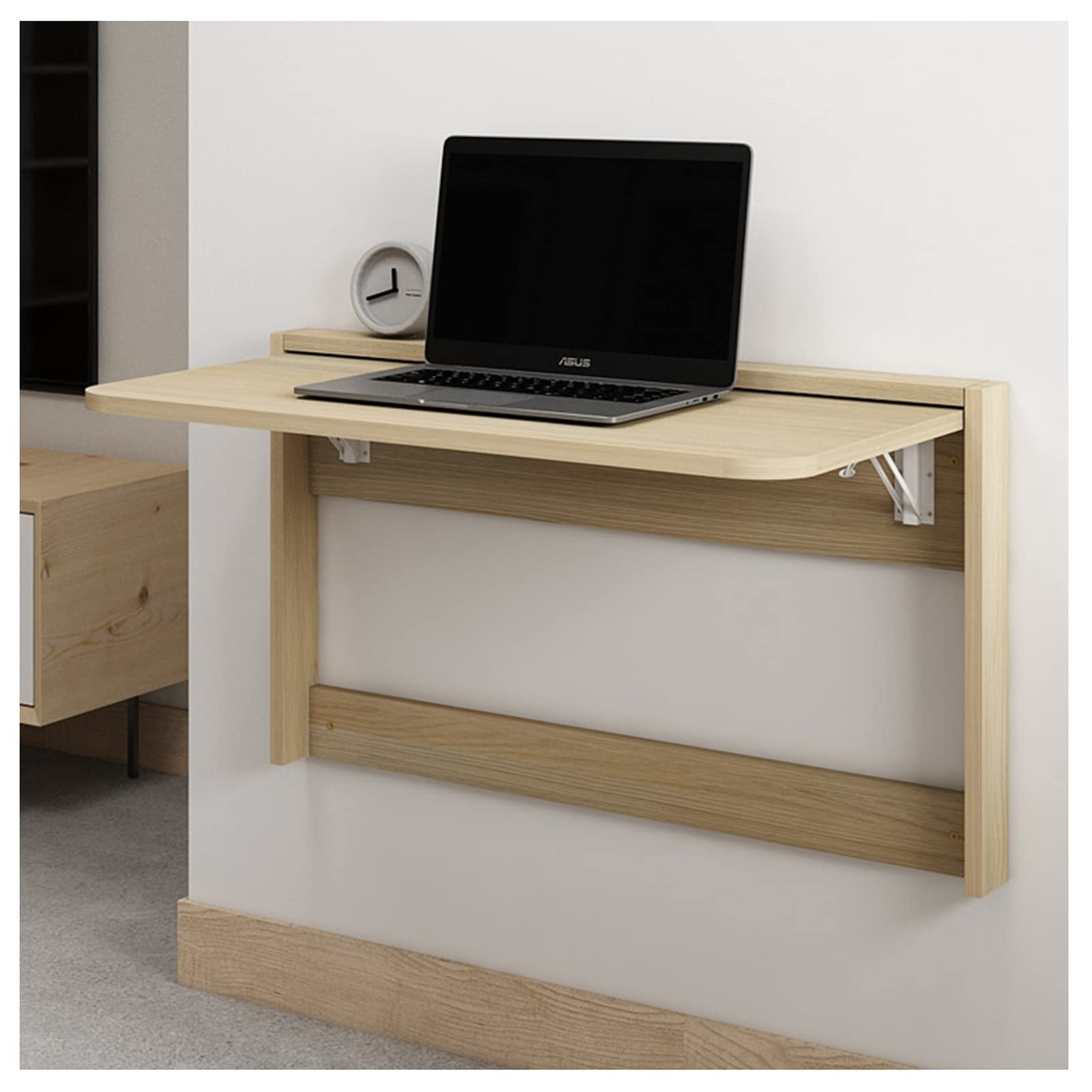 Étagères murales avec bureau bois massif pliable pour télétravail
