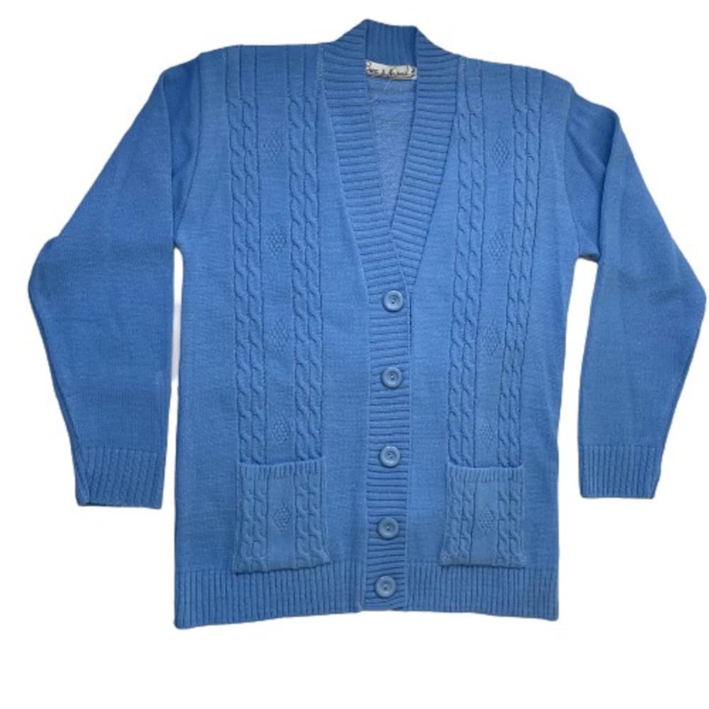 F & S LTD Ladies Womens Pattern Knitted Cardigan with Button up Closure with Pockets Size S-XL (Blue, S-M)