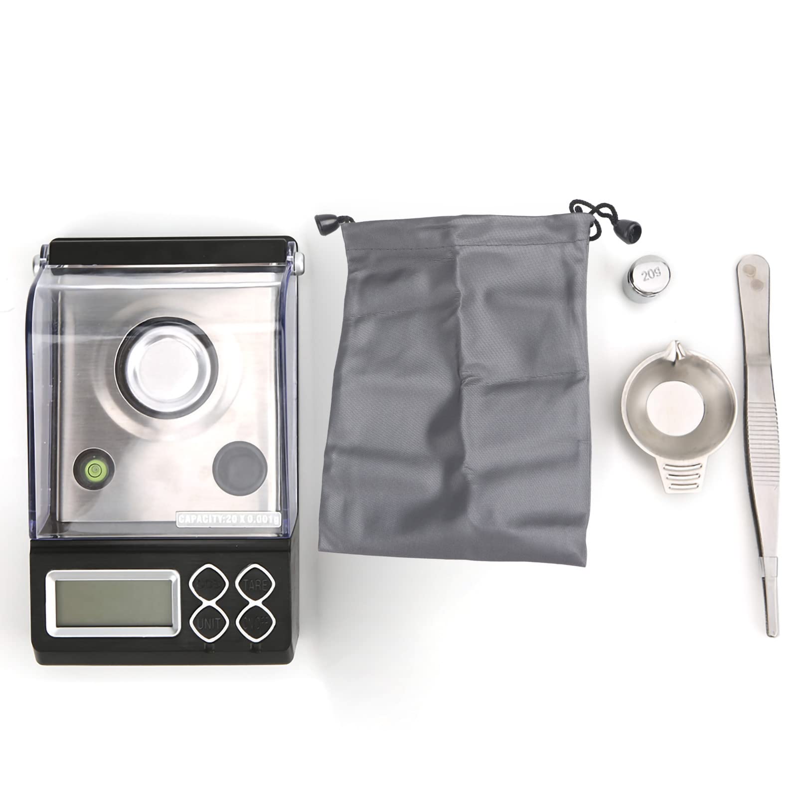 Mini bilancia digitale professionale per gioielli, ad alta precisione, 0,001 g, con display LCD, per ingredienti alimentari in polvere d'oro, in plastica ABS, acciaio inossi (20 g/0,001 g)