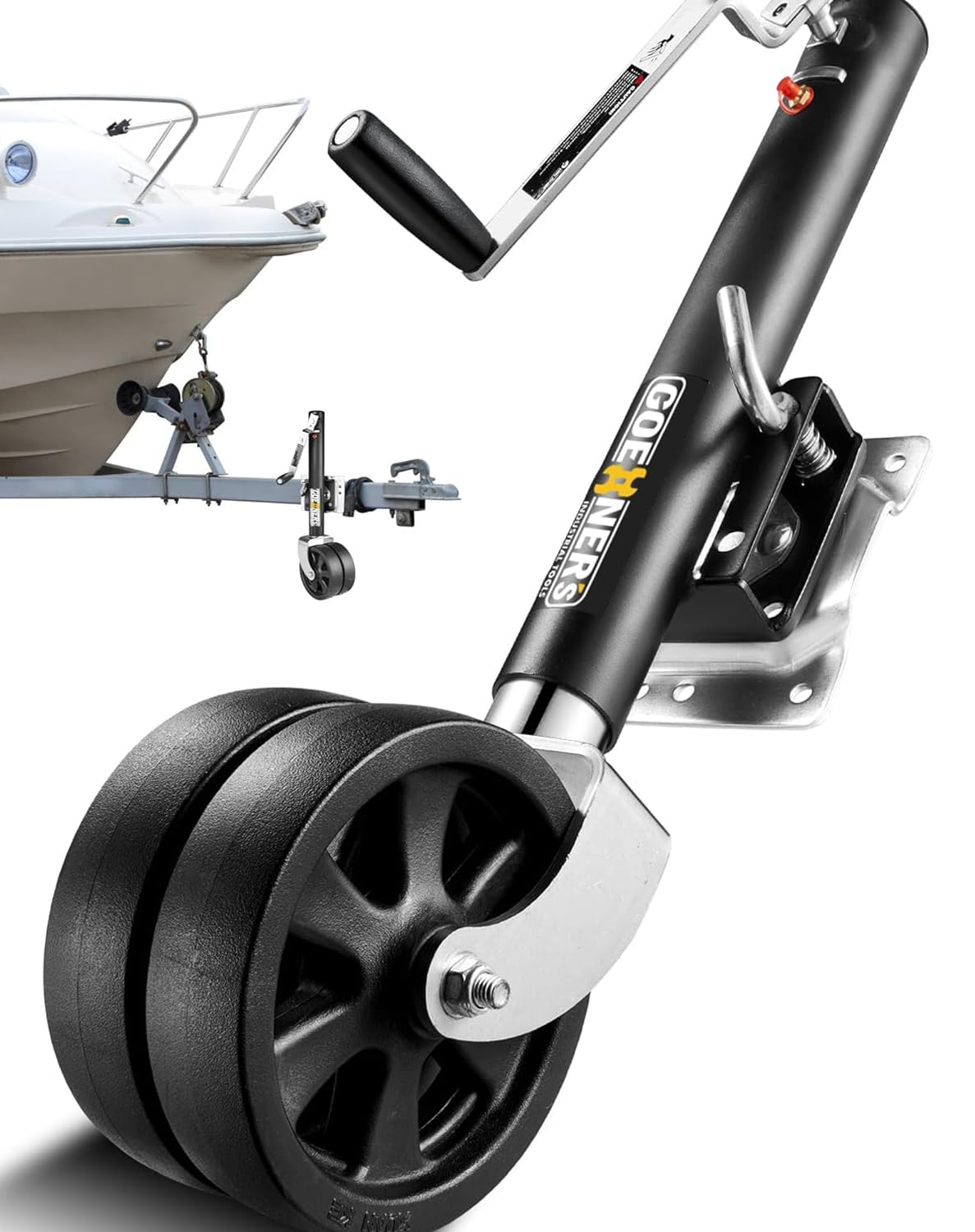 GOEHNER's Heavy Duty Boat Trailer Jack(MAX. Load 2000LBS), Trailer Tongue Jack Stand with 8” Dual Wheels and Bolt-On Swivel Mount, 12” Lift for RV Boat Camper Fishing
