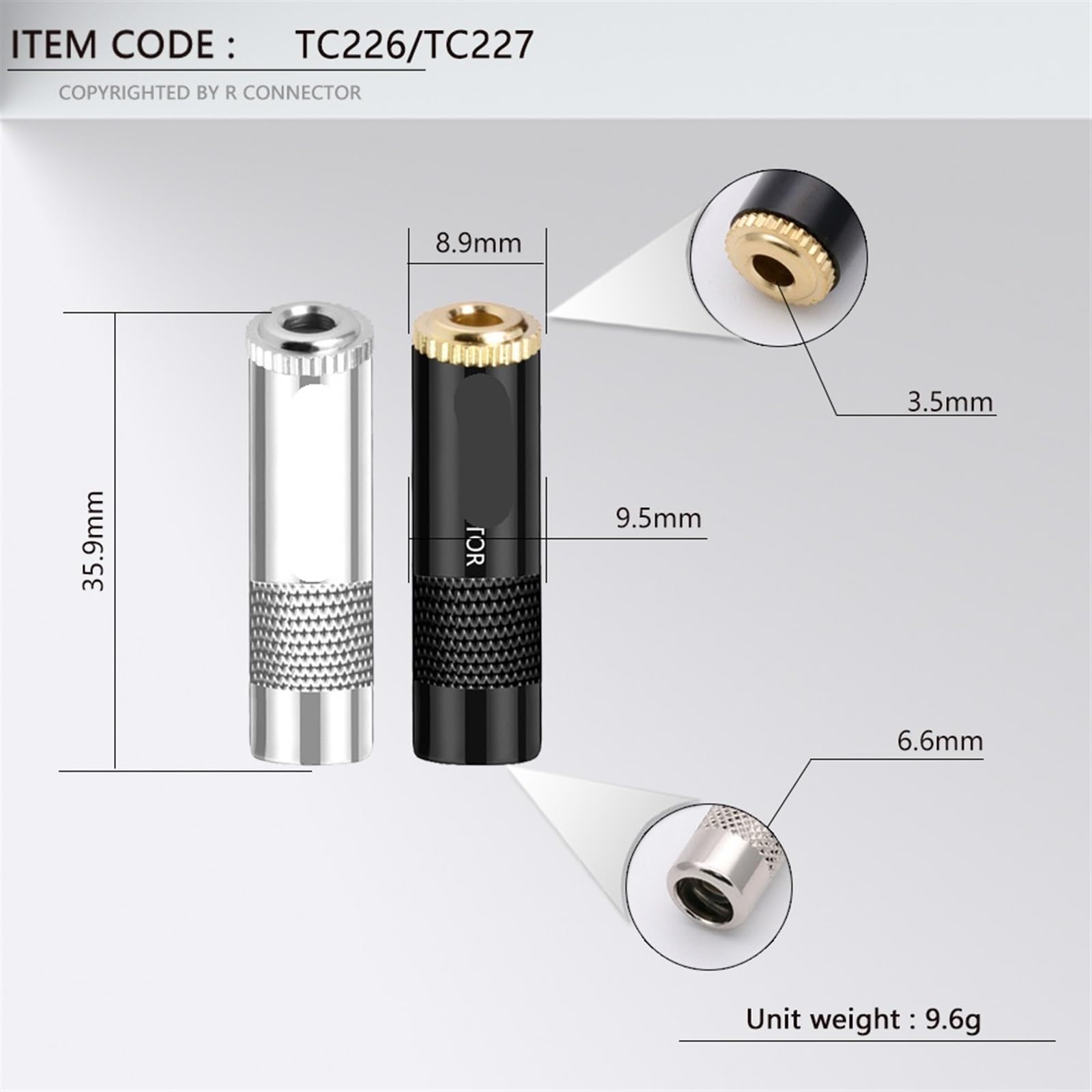 100 Uds Audio 3,5 MM Jack 3 polos conector hembra estéreo 1/8 "conector de auriculares conector de cable de 3,5 MM adaptador de auriculares (Size : Black)
