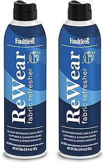 Faultless ReWear Spray de lavagem a seco para roupas – removedor de rugas, spray refrescante de tecido, captura odores – como xampu seco para roupas: visual fresco sem lavanderia, 590 ml, pacote com 2