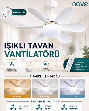 Nave Nv-tv10 IŞikli Tavan Vantilatoru 6 Kanat